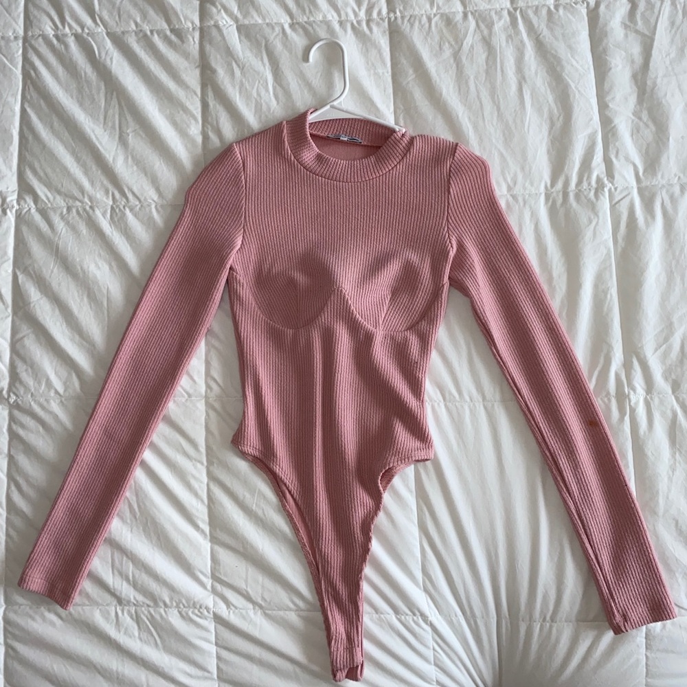 Fashion Nova Pink Long Sleeve Body Suit
